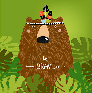 勇敢点的海报一只卡通熊绿色背景热带图片