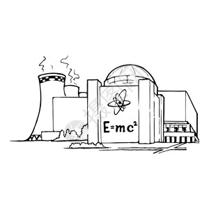 核电站作为一个相对清洁但有潜在风险的发电方式的例子在白色背景上隔离的素描风格绘图Eps背景图片