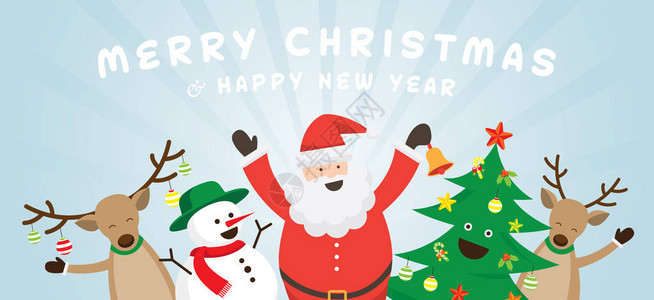 滑稽的圣诞老人雪人驯鹿和树字符圣诞节冬图片