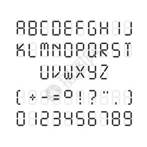 黑色数字体矢量模板在背景上显示带有标点符号的字母和数字图片
