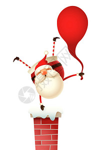 一鹿向前带着礼物袋的圣诞快乐老人站在烟囱上的一插画