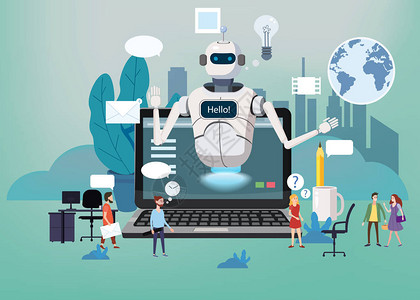 概念网页免费聊天机器人机器人虚拟协助客户和运营商在线全球技术支背景图片