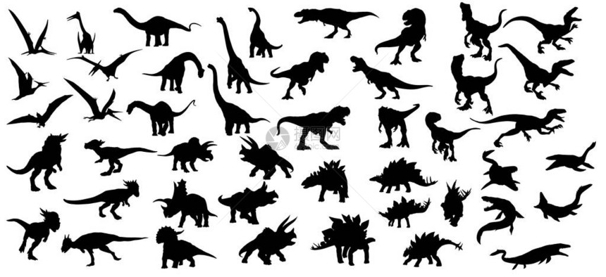 大量收集的恐龙恐龙沙双影集白色背景上孤图片