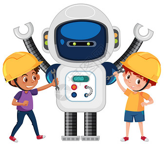 男孩玩机器人插图图片