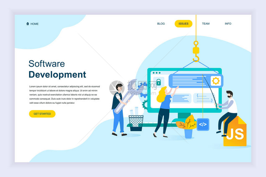 用于网站和移动网站开发的软件开发的现代平面设计理念登陆页面模板开发编程和编码图片