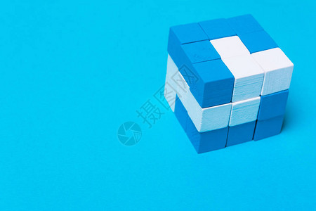 蓝色和白色部分的几何立方体创造力凝聚力团结成功合作合作团队建设背景图片