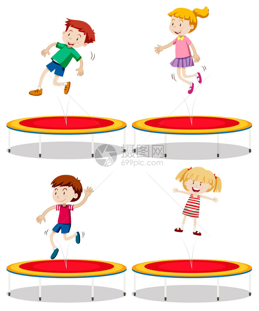 一组孩子玩蹦床插图图片