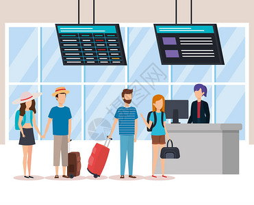 机场客运终点站旅行机场和度假主题彩色设计图片