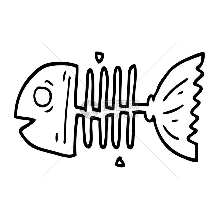 线条画卡通鱼骨头图片