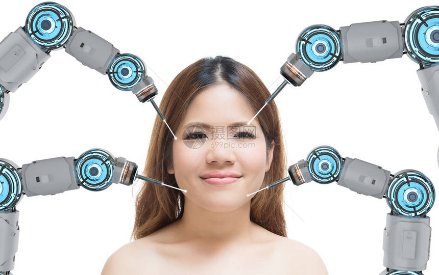 美容技术概念用3D机器人武图片