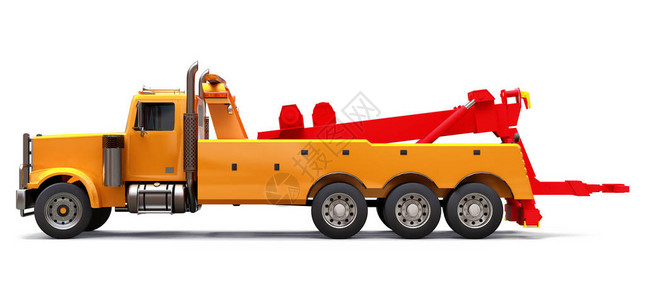 运送其他大卡车或各种重型机械的橘色货物拖车图片