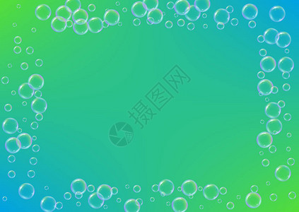 沫渣游泳池背景与肥皂泡和沫3d矢量插图设计明亮的喷雾和飞溅逼真的水框架和绿色多设计图片