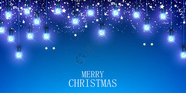 蓝色圣诞快乐上面有闪亮的装背景图片