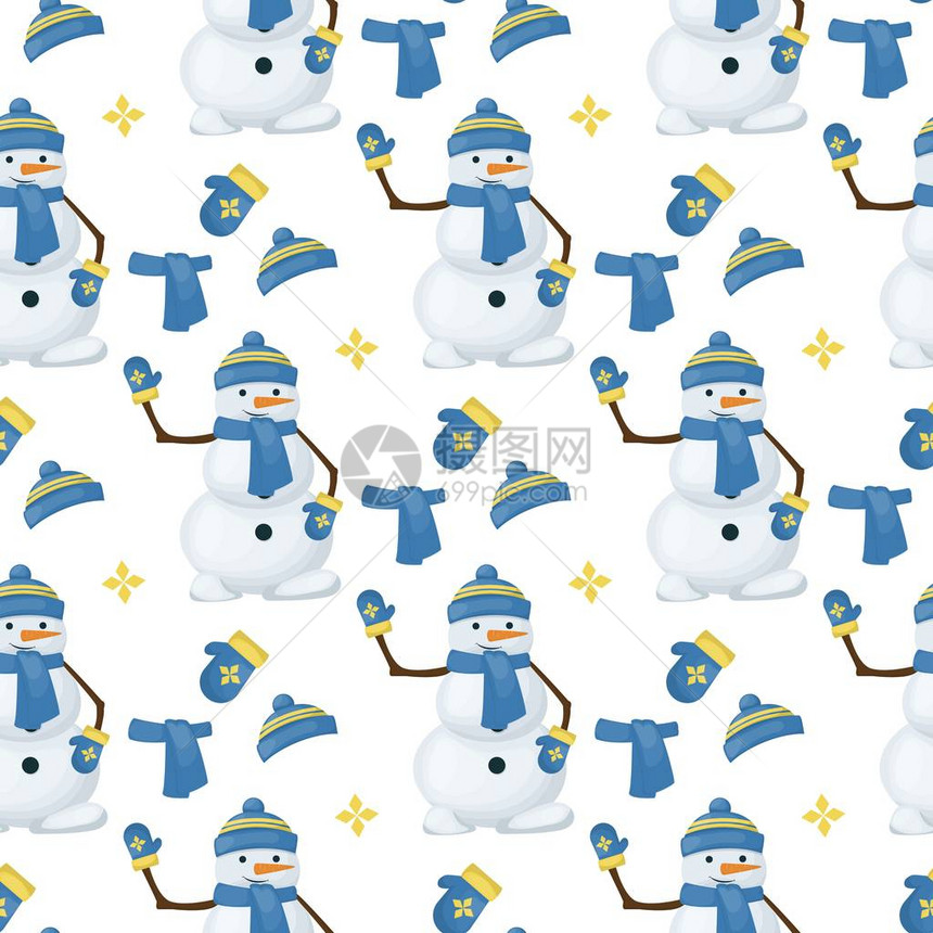 圣诞雪人天衣无缝模式冬假礼物包装背景矢量插图Xmas包装壁图片