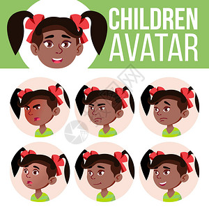 女孩头像设置孩子向量幼儿园黑色的美国黑人面对情绪孩子们图片