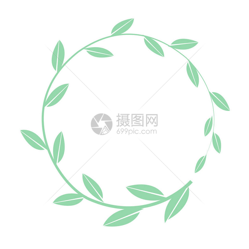 手画矢量圆框Floral花环带简单的叶圈图片