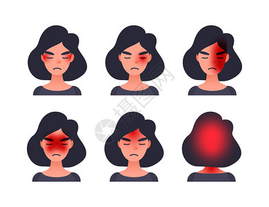 不同领域病人头部的一组头痛类型有电磁聚群和其他类头型图片