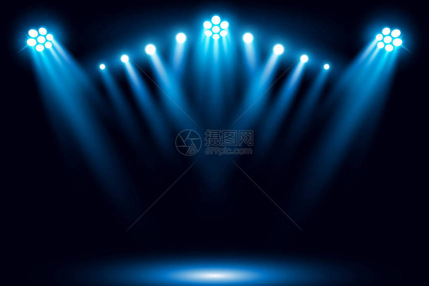 黑色背景上的舞台蓝色灯光图片