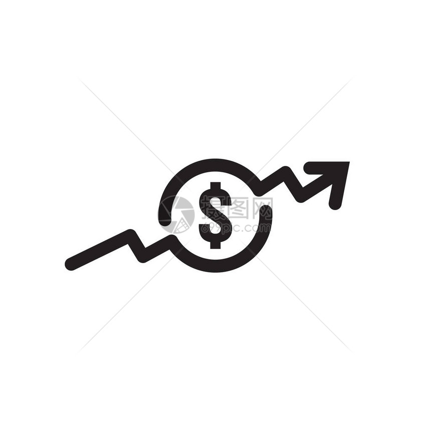 美元利率增加图标带有向上拉伸箭头的货币符号价格上涨业务成本销售图标现金加薪投资图片