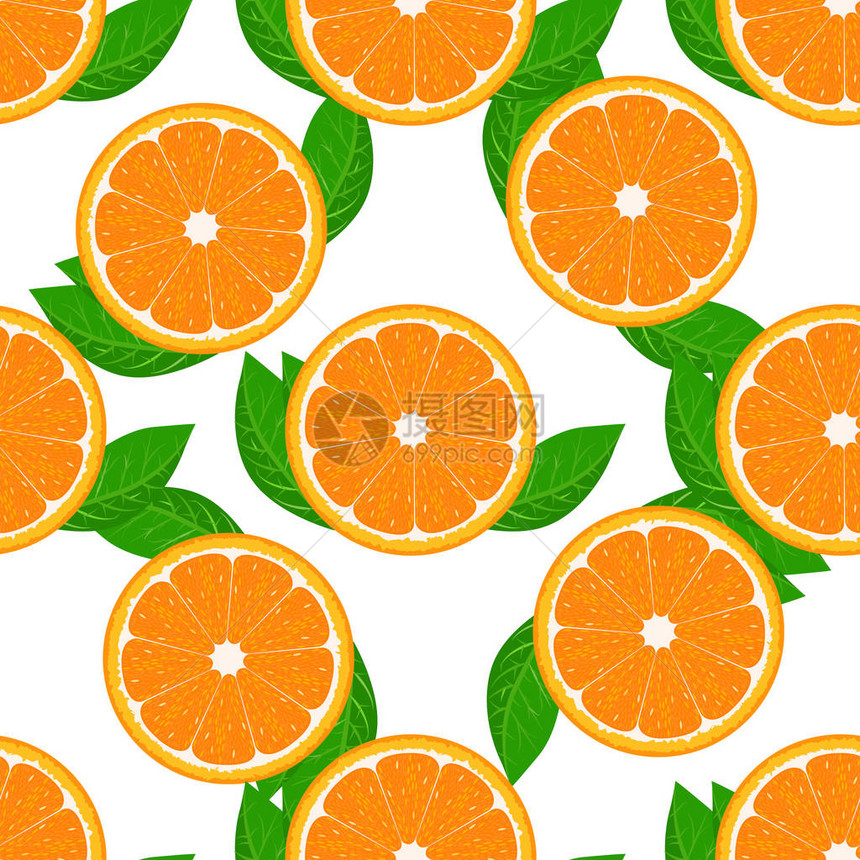 橙色水果与叶子无缝高细片橘子平面和图片