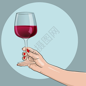 女手握着葡萄酒杯美酒品背景图片