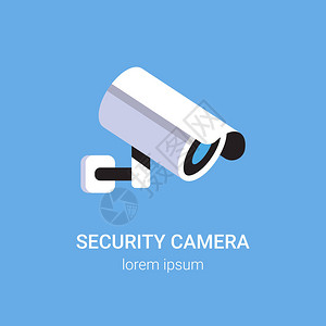 摄像机无线快门闭路电视监控系统安全摄像机监控设备墙上专业警卫概念蓝色平面复插画