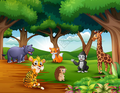 动物漫画在丛林中享受图片