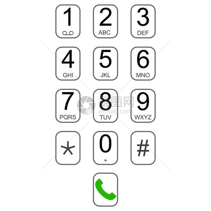 带按钮的智能手机键盘拨号器用于呼叫的矢量用户界面键盘虚拟拨号器码呼叫图片