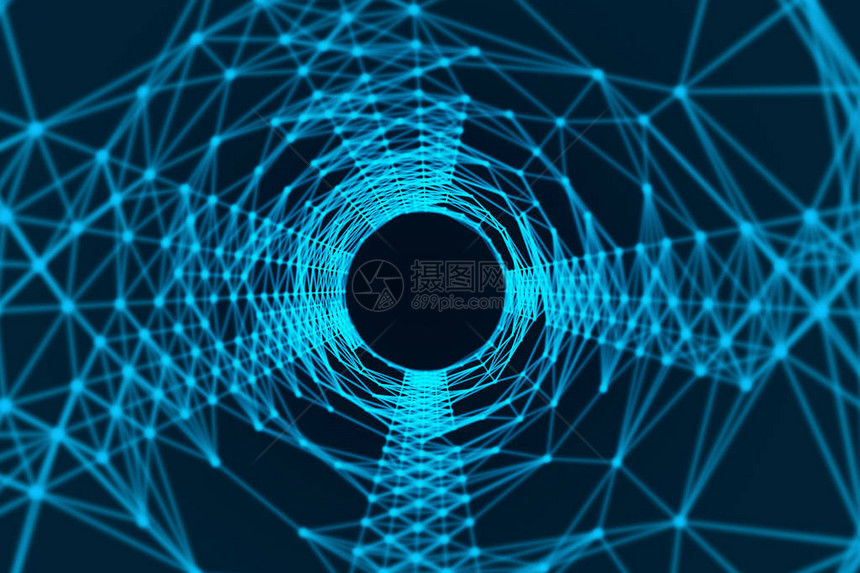 带有网络连接模式线的蓝色隧道数字计算机技术概念速度运动的高科技背景3图片