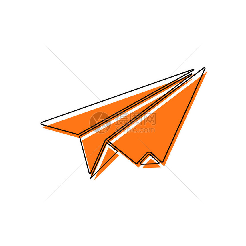 纸面平折纸滑翔机孤立的图标由黑薄等距和橙色在不同层上图片