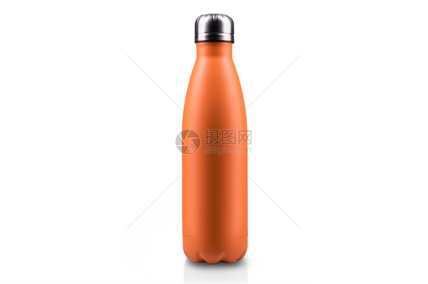 无橙色不锈热水瓶封闭的空模型孤立图片