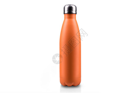 无橙色不锈热水瓶封闭的空模型孤立图片