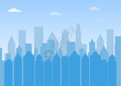 城市景观城市建筑剪影矢量平面插图图片