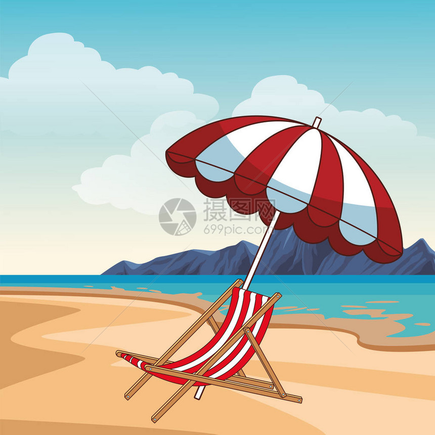 夏季伞式沙滩和太阳椅图片