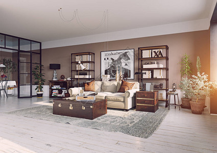现代客厅内部生活设计风格3d渲染图片