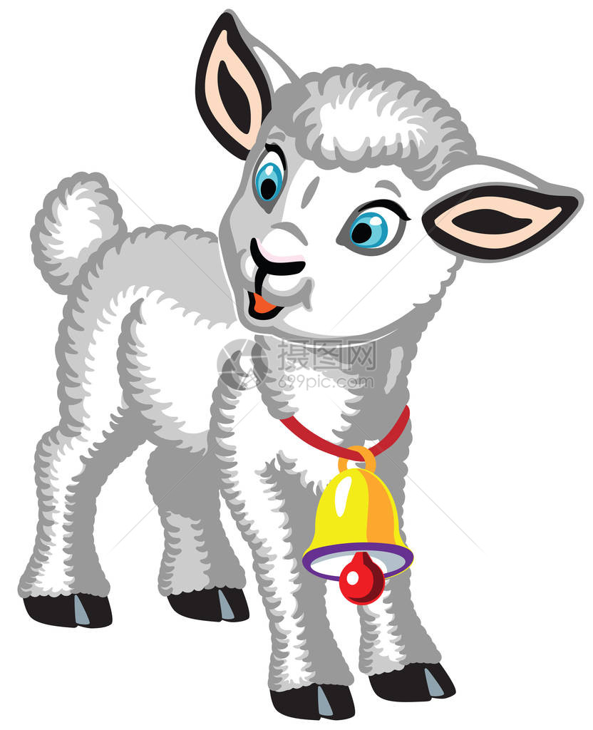 长颈金铃的卡通小绵羊可爱白羔羊幼小儿童图片
