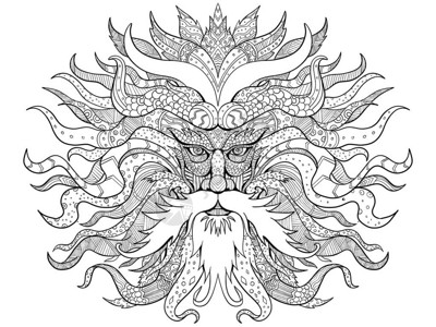曼陀罗风格的赫利俄斯头颅插图背景图片