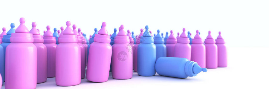 白色背景上的彩色婴儿奶瓶图片