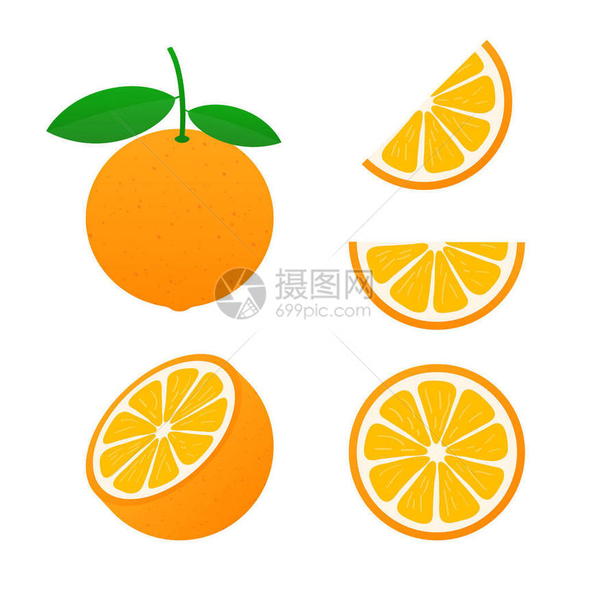 橙子和整片橙子的叶子和橘子黄图片