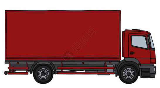 一辆红色货运卡车的矢量化手绘图图片