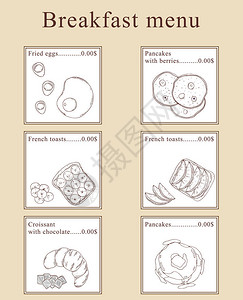 早餐菜单设计矢量卡通插图图片