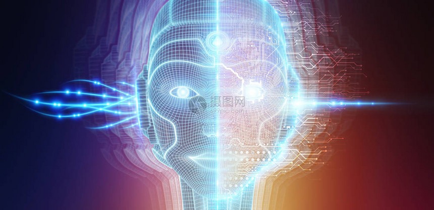 机器人女机器人半机械人脸代表人工智能图片