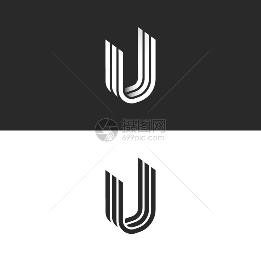 字母U徽标等度形状创造符号UUU首字母缩写单词重图片
