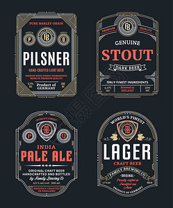 矢量老式啤酒薄线条标签和包装设计模板P图片