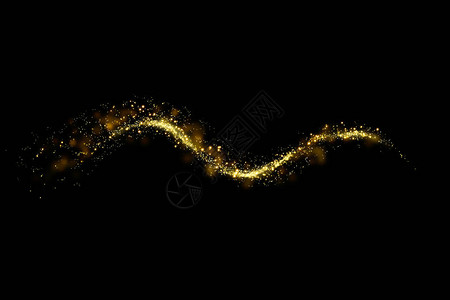 金亮粒子灯光和黑色背景上的闪烁抽象的线图片
