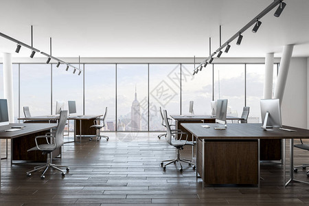当代工作办公室内部同纽约市风景和日图片