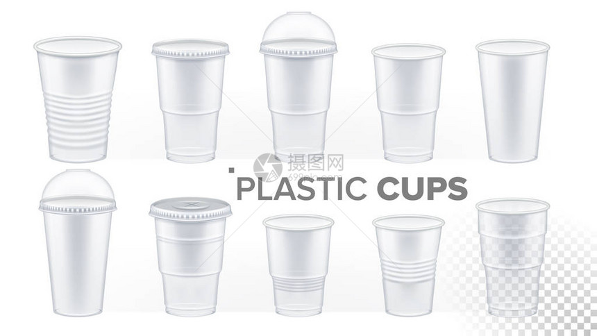 塑料杯透明集矢量喝杯一次餐具清除空容器冷或热外卖饮料3图片