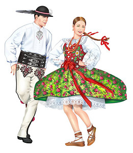 内扎维斯派波兰高地人舞蹈穿着白色孤立的传统服装少了波兰达尔文化PodhaleCu插画