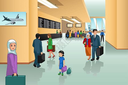 机场客运站内景机场内景的矢量图解插画