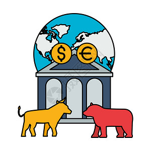 世界银行公牛携带美元欧元股市票图片